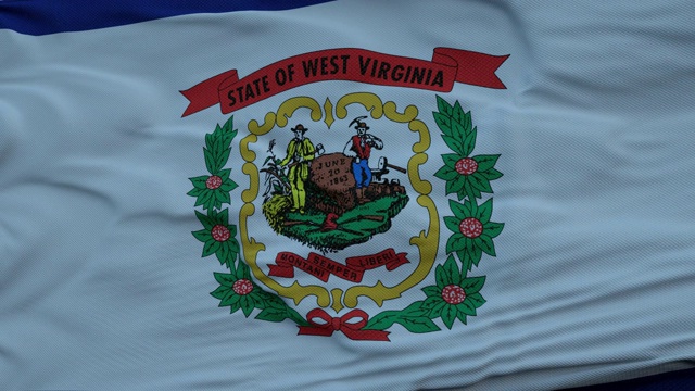 西弗吉尼亚的旗帜迎风飘扬，映衬着深邃美丽的天空视频下载