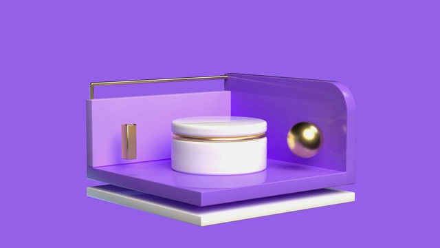 紫色场景白色圆金色球悬浮三维渲染运动视频素材