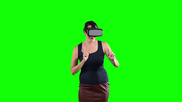 一个白人妇女戴着3D眼镜在绿色背景的动画视频下载