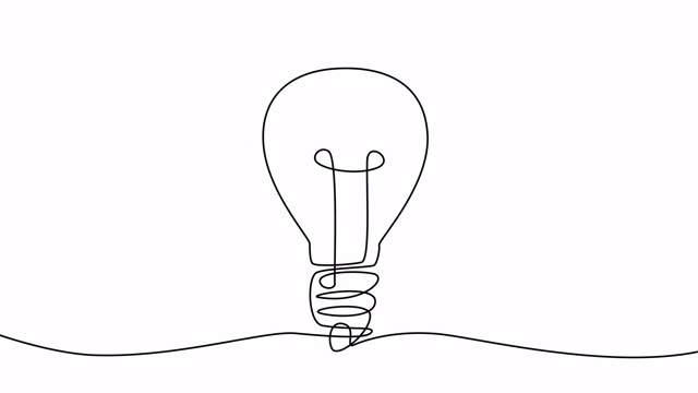 连续一卷连续一线创意灯泡。动画绘制矢量线。视频下载