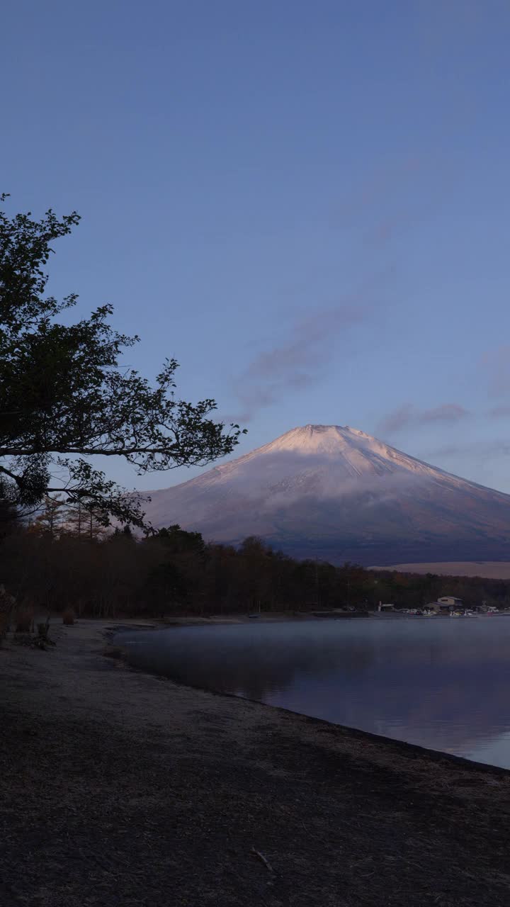 早晨的富士山在山中湖上(垂直方向)视频素材