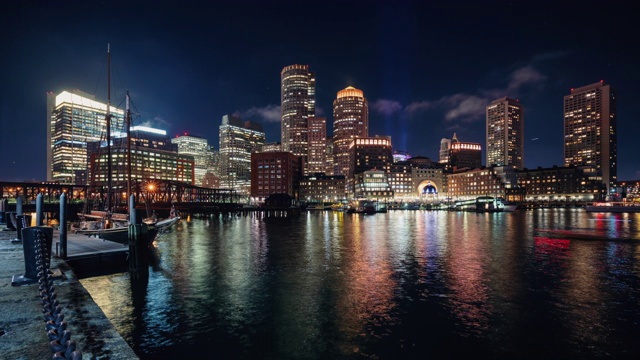 波士顿港和金融区的4K延时视频素材