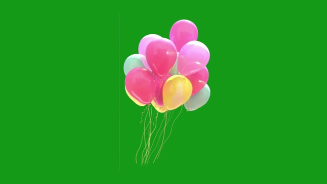 飞行装饰气球运动图形与绿色屏幕背景视频下载