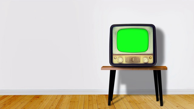 复古电视与色度键屏幕在白色房间与拷贝空间视频素材