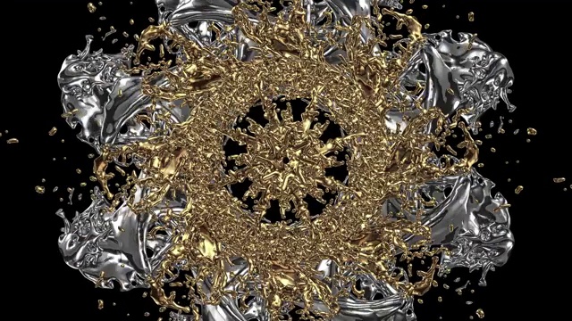 抽象金属圆扭曲形状，抽象发动机螺旋，流体移动旋转银金属链圆无缝环动画。视频下载