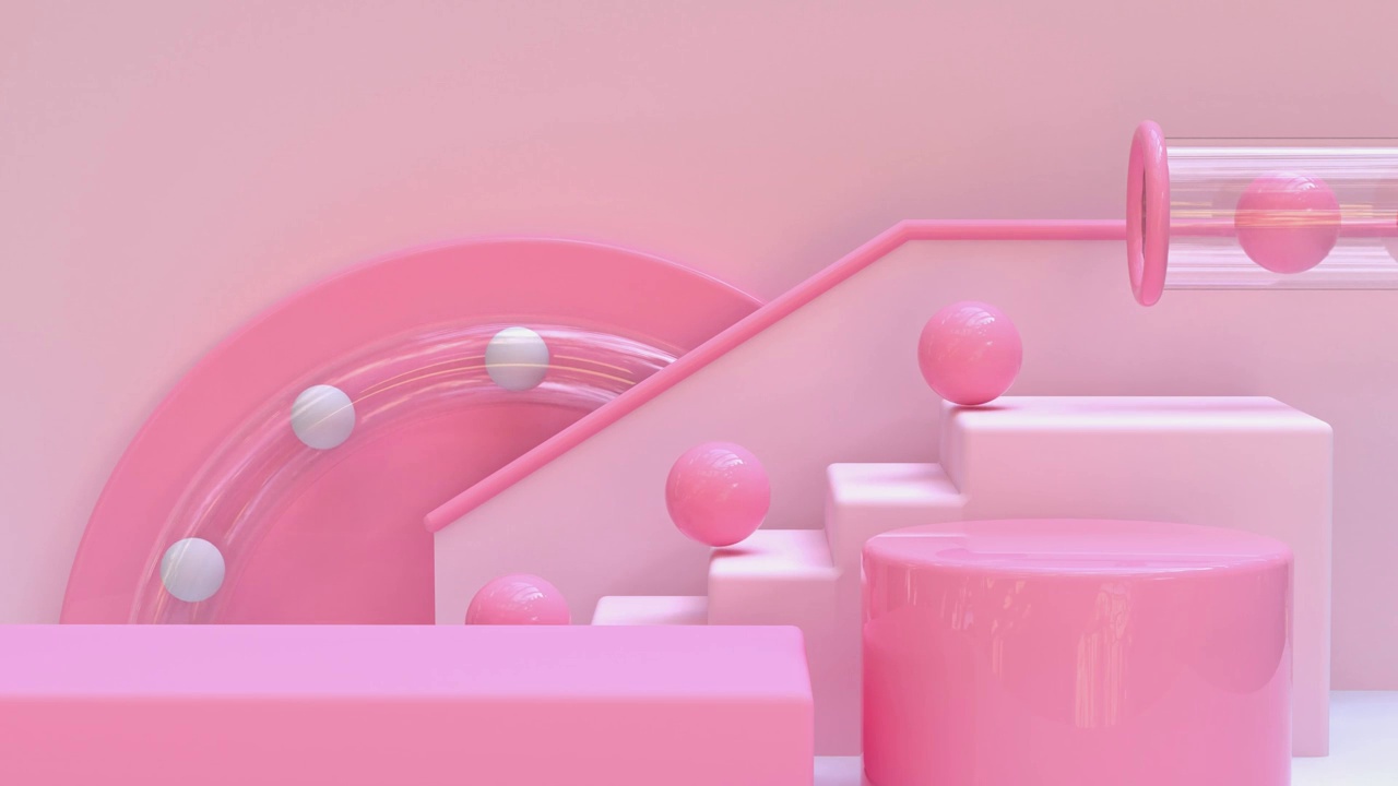 粉色楼梯球坠抽象几何运动循环三维渲染视频素材
