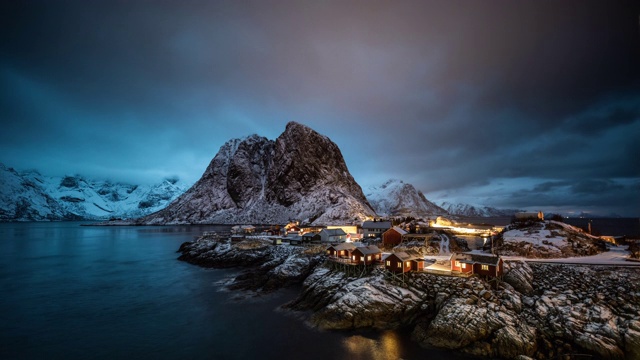 挪威罗浮敦群岛勒内附近的北极村哈姆诺伊视频素材