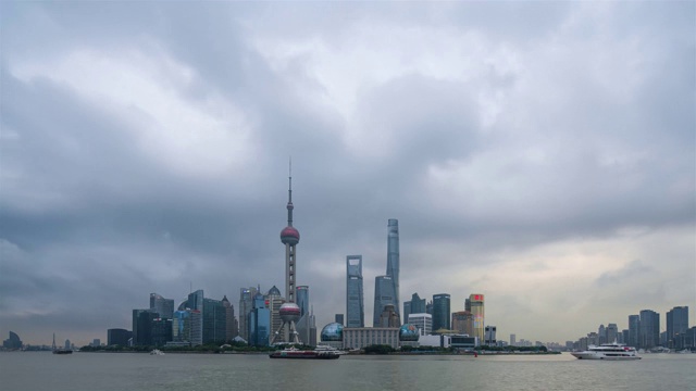 延时摄影上海的全景天际线视频下载