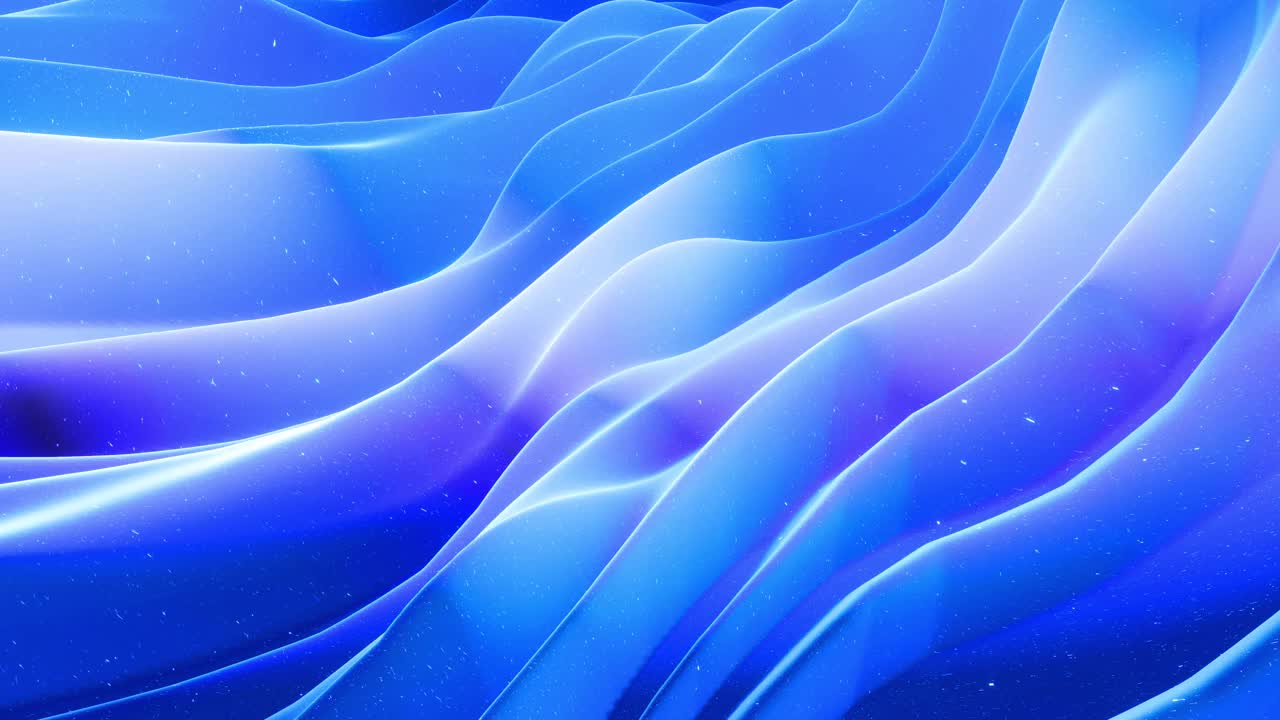 抽象波软蓝色哑光材料与光内部辉光和闪烁在变形表面。抽象的几何表面，如景观或地形，挤压或置换3d噪音。循环4 k视频素材