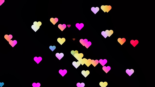 五彩缤纷的心彩纸背景。动画雨的心在一个黑色的背景视频素材