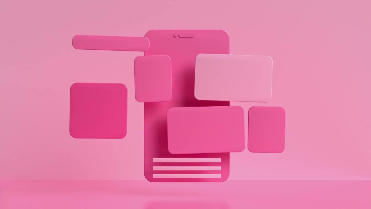 粉色智能手机屏幕用户界面悬浮3d渲染运动视频下载
