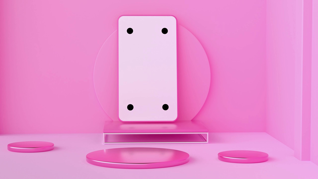 粉色智能手机黑屏粉色墙地板3d渲染运动视频素材