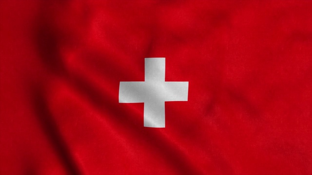 瑞士国旗在风中飘扬。无缝环与高度详细的织物纹理视频素材