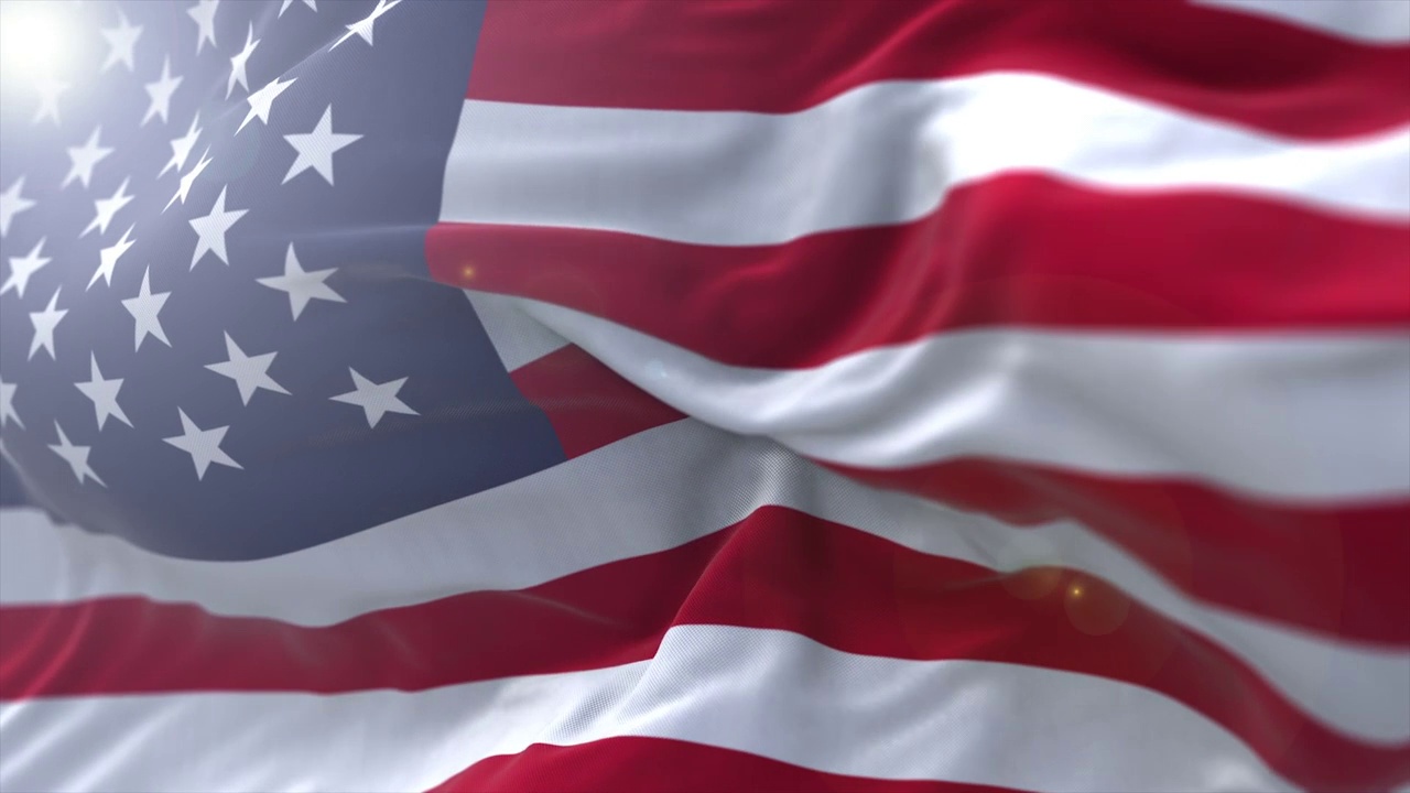 慢镜头拍摄的美国国旗与镜头光晕视频素材