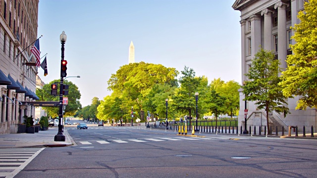 华盛顿特区街道和华盛顿纪念碑视频素材