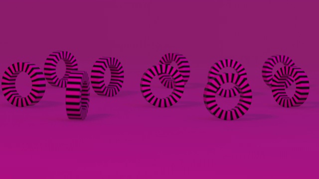 紫条纹环旋转。抽象的3 d动画。视频素材