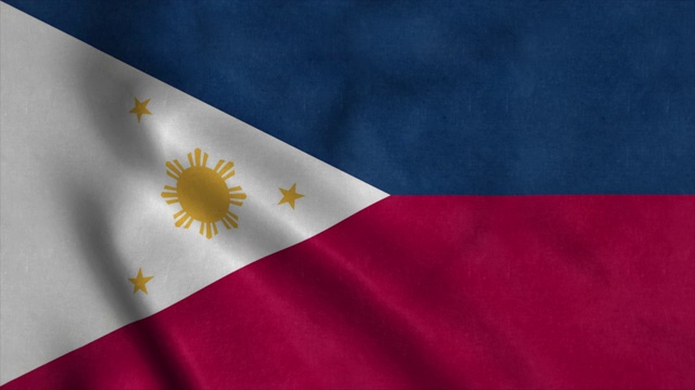 菲律宾国旗在风中飘扬与高度详细的织物质地。无缝循环,4 k视频下载