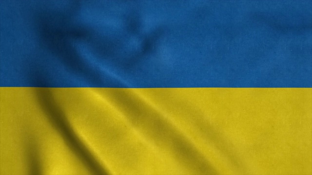 在风中飘扬的乌克兰国旗与高度详细的织物纹理。无缝循环,4 k视频素材