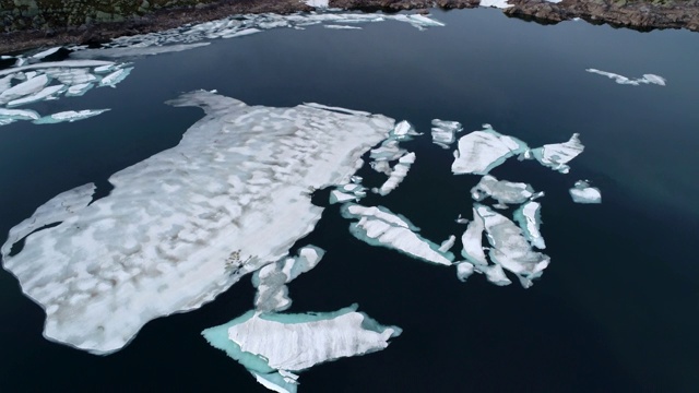 向下倾斜无人机拍摄的冰山漂浮在瑞士的一个湖里视频素材