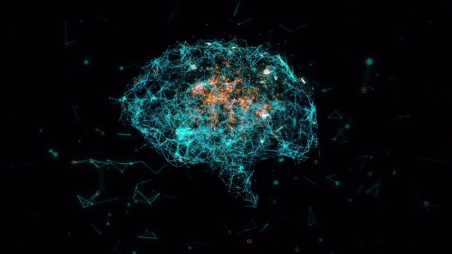 带有神经元和受体的脑模型的数字动画视频素材