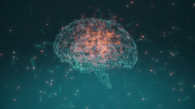 带有神经元和受体的脑模型的数字动画视频素材