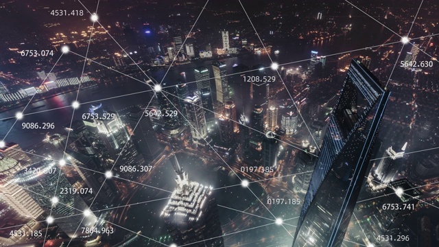 T/L 5G概念和城市网络上海夜/上海，中国视频购买