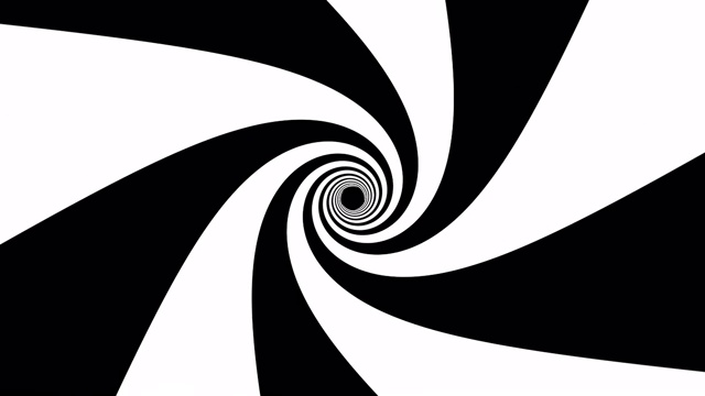黑白条纹形成催眠漏斗，由电脑生成。动态背景的3d渲染视频下载