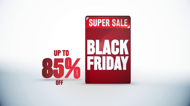 黑色星期五高达85%的折扣，Mega Sale -促销动画背景。超级销售视频素材