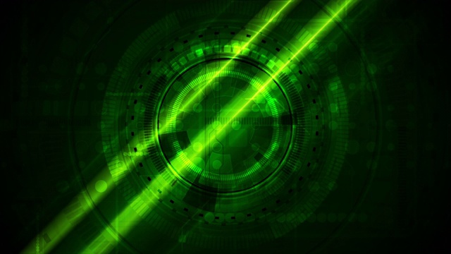 明亮的绿色发光技术视频动画与HUD齿轮视频素材