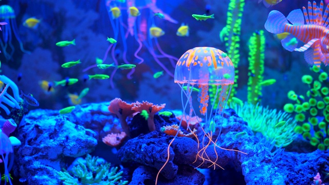 鱼缸紫外线下的紫外线。视频素材