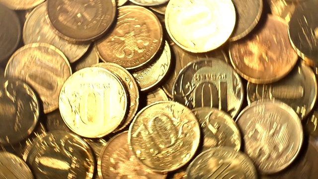 旋转的金币。俄罗斯卢布视频下载