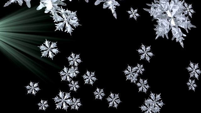 雪花飘落的动画与亮点在黑色的背景视频下载