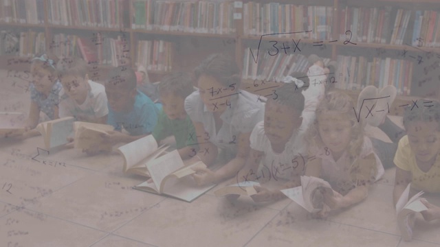 数学方程对抗在图书馆学习的一群学生视频下载