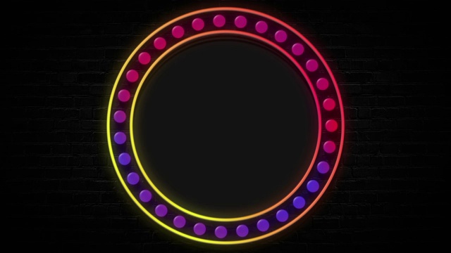 霓虹灯圈框与灯具，复制空间上的青砖背景，循环动画视频下载
