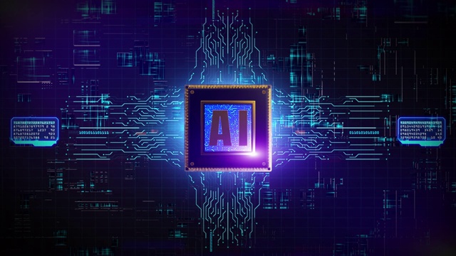 3D渲染数字的CPU处理器过电路背景与AI(人工智能)概念，高速连接数据分析，未来技术数字背景。4 k的动画视频素材