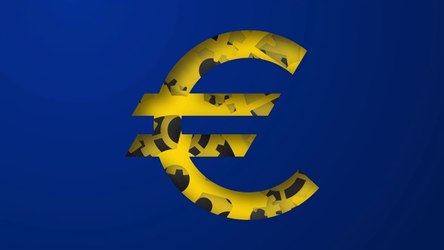欧洲符号抽象运动背景与齿轮在蓝色和黄色视频下载