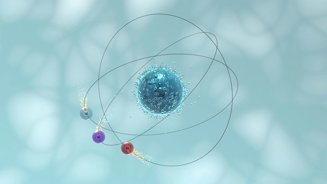 原子球运动与蓝色有机背景，3d渲染。视频素材