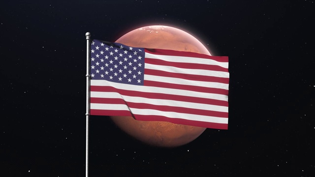 美国国旗在火星上飘扬。火星探索的概念视频素材