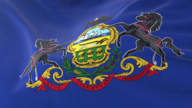 美国宾夕法尼亚州的国旗，美国的一个地区。循环视频下载