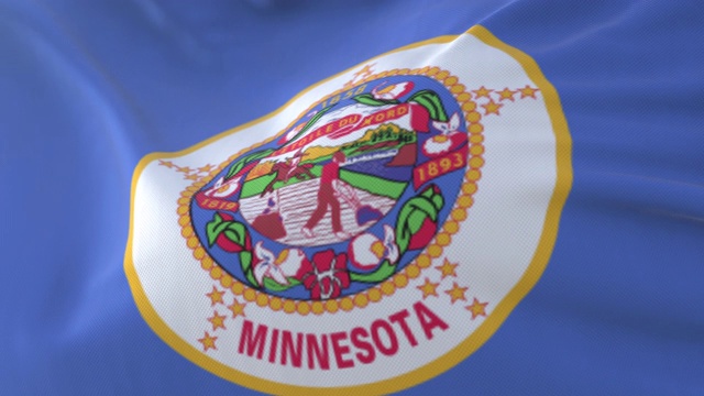 美国明尼苏达州的国旗在风中飘扬。循环视频下载