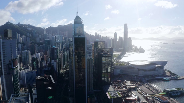 香港维多利亚港的无人机瞰图视频下载