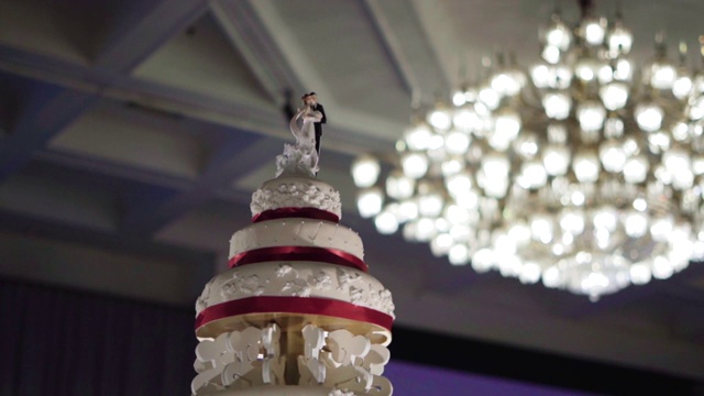 婚礼蛋糕上的新娘和新郎玩偶特写视频素材