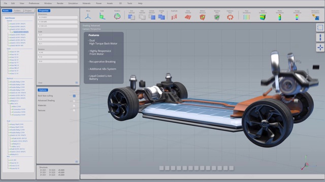 3D图形可视化显示电动汽车车架实时发展成完成的未来概念。环保汽车概念。视频素材