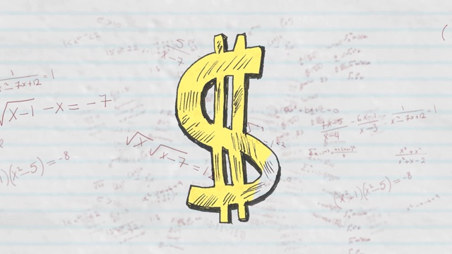 美元符号与数学方程式在白色横格纸上视频下载