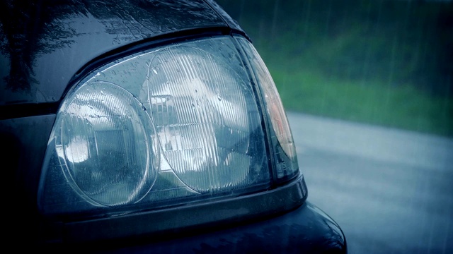 雨中车灯在路上闪烁视频下载