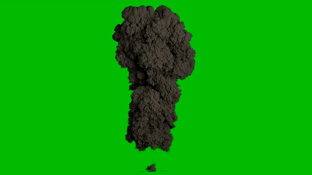 一声浓烟滚滚的爆炸。爆炸产生黑烟，燃料爆炸。视觉特效动画在绿色屏幕前。视频下载
