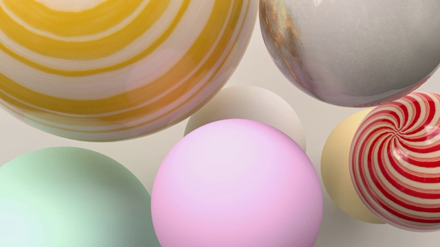 彩色组球体悬浮3d渲染抽象运动视频素材