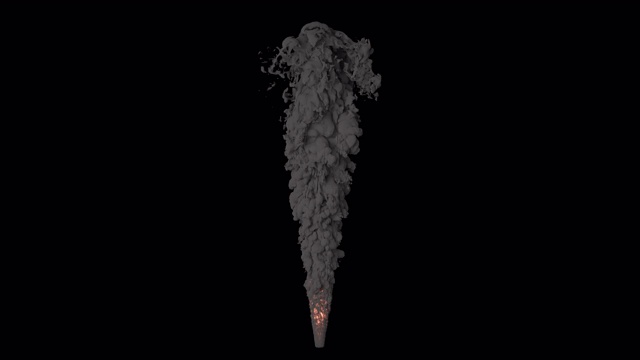 一种带有黑色卷曲烟雾的强大火焰火炬。火和烟，就好像喷气机或火箭发动机在燃烧燃料。火焰与黑烟在一个孤立的背景与阿尔法通道，燃料爆炸。视频素材
