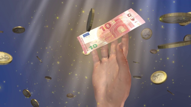 手试图抓住逃跑的钱，欧元货币视频素材