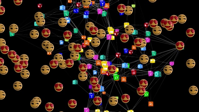 表情符号与连接网络的图标形成了一个球体视频素材